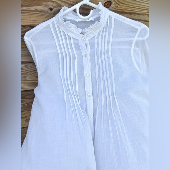 Anine Bing Women’s 100% Cotton White Ruffle Neck Tuxedo Button Down Size Small - Picture 4 of 8